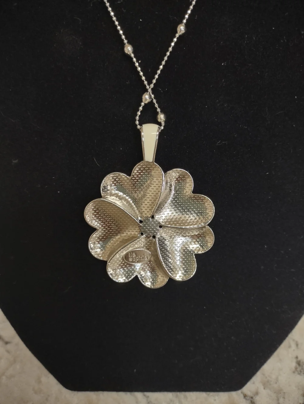 Lia Sophia Lucky in Love Necklace Retired White Enamel Heart Flower Pendant